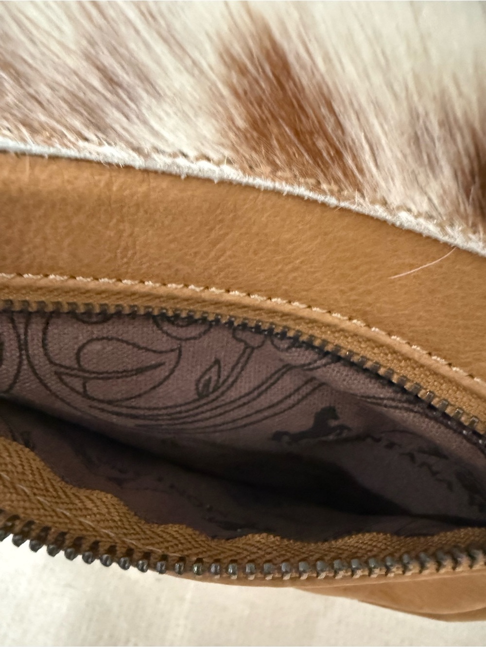 Montana West Fringe Cowhide Crossbody Bag in Brown and White - Picture 9 of 10